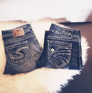 2 pair Silver jean/capri 26